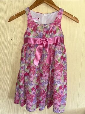 Floral Satin-Bow Girls Dress